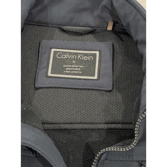 Calvin Klein Jacket Mens Mediu Black Full Zip Fleece Lined Coat Water Resistant - Picture 3 of 7